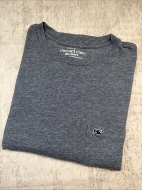 Vineyard Vines Heather Navy Long Sleeve Pocket Tee Sz M